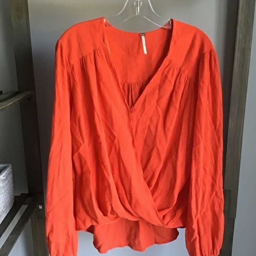 Free People "Check On It" Faux-Wrap Long Sleeve Top Flame Size M - Picture 16 of 16